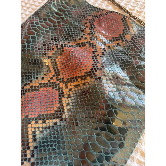 Free People Leather Cross Body Green & Brown Sneak Print Magnetic Closure Purse - Picture 15 of 16